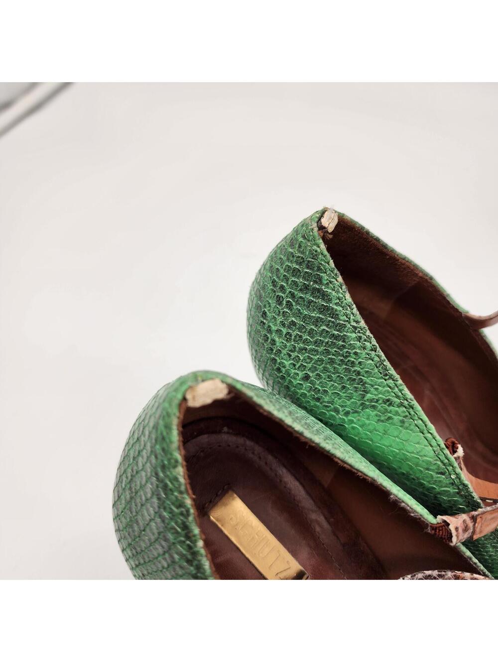 Wedge Schutz green and brown strappy snakeprint textured heels  41 10 - Picture 8 of 9
